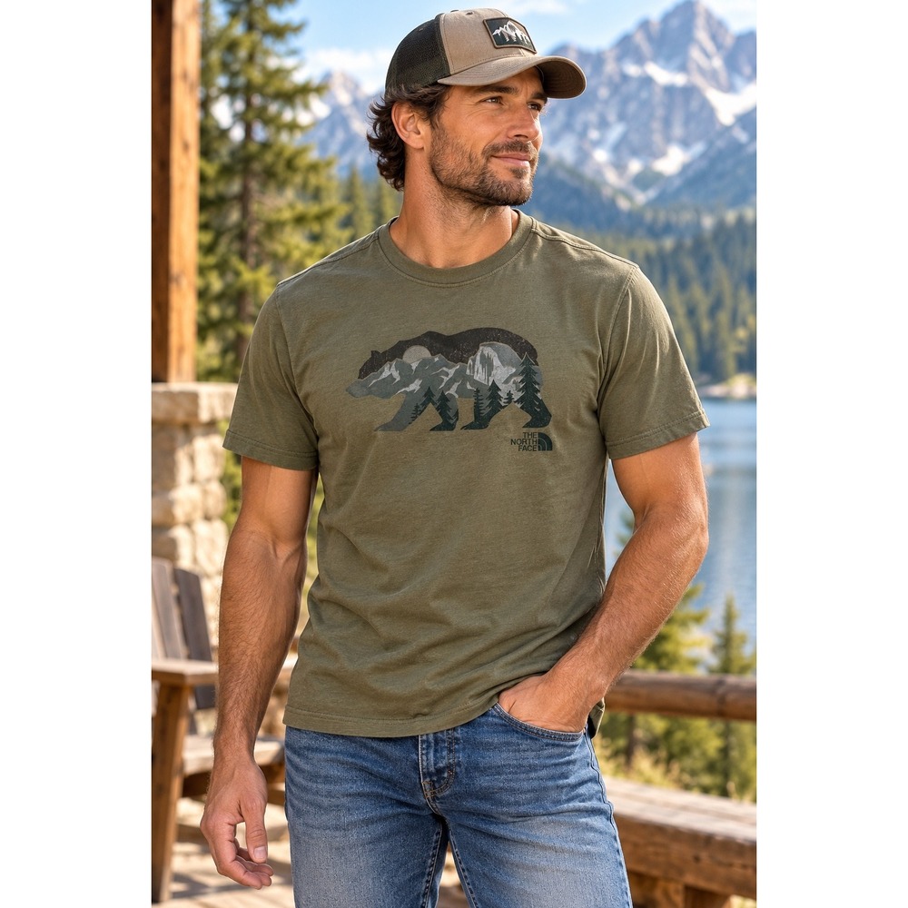 The North Face Bear Mountain Graphic Tee Gorpcore Outdoor Hiking Green Mens Sz M